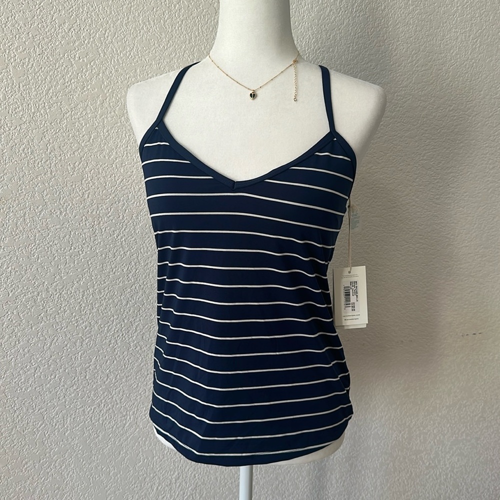 Carve Designs Navy and White Striped Tank Top